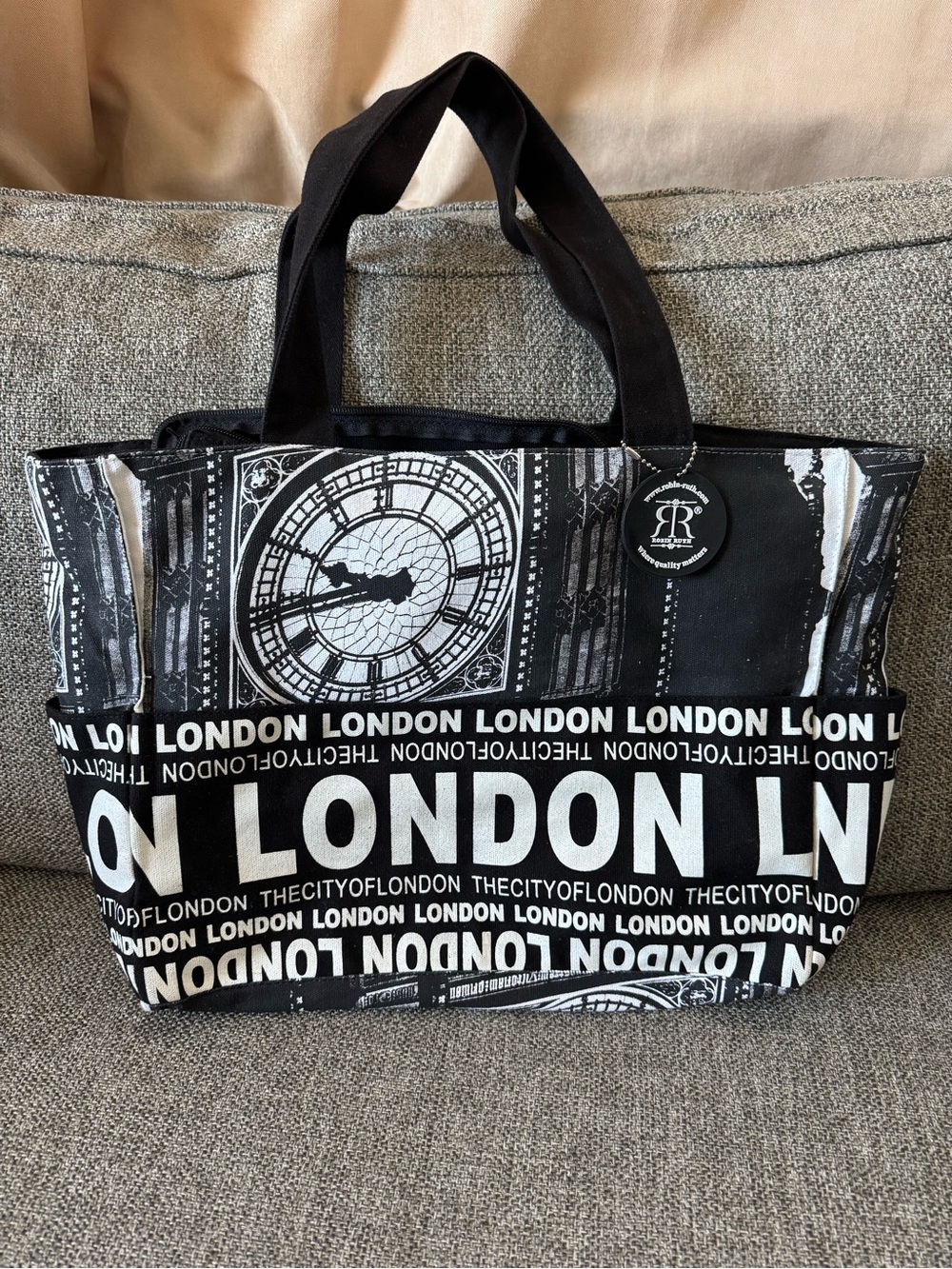 Robin Ruth Black & White Zip London Canvas Tote